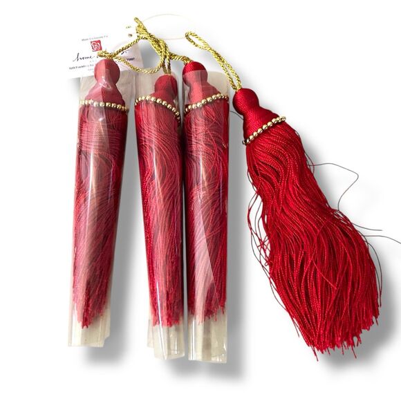 Home Interiors 7” Long Red Tassels w/ Gold  Christmas Decor Set Of 12 Total Tree - Picture 4 of 7
